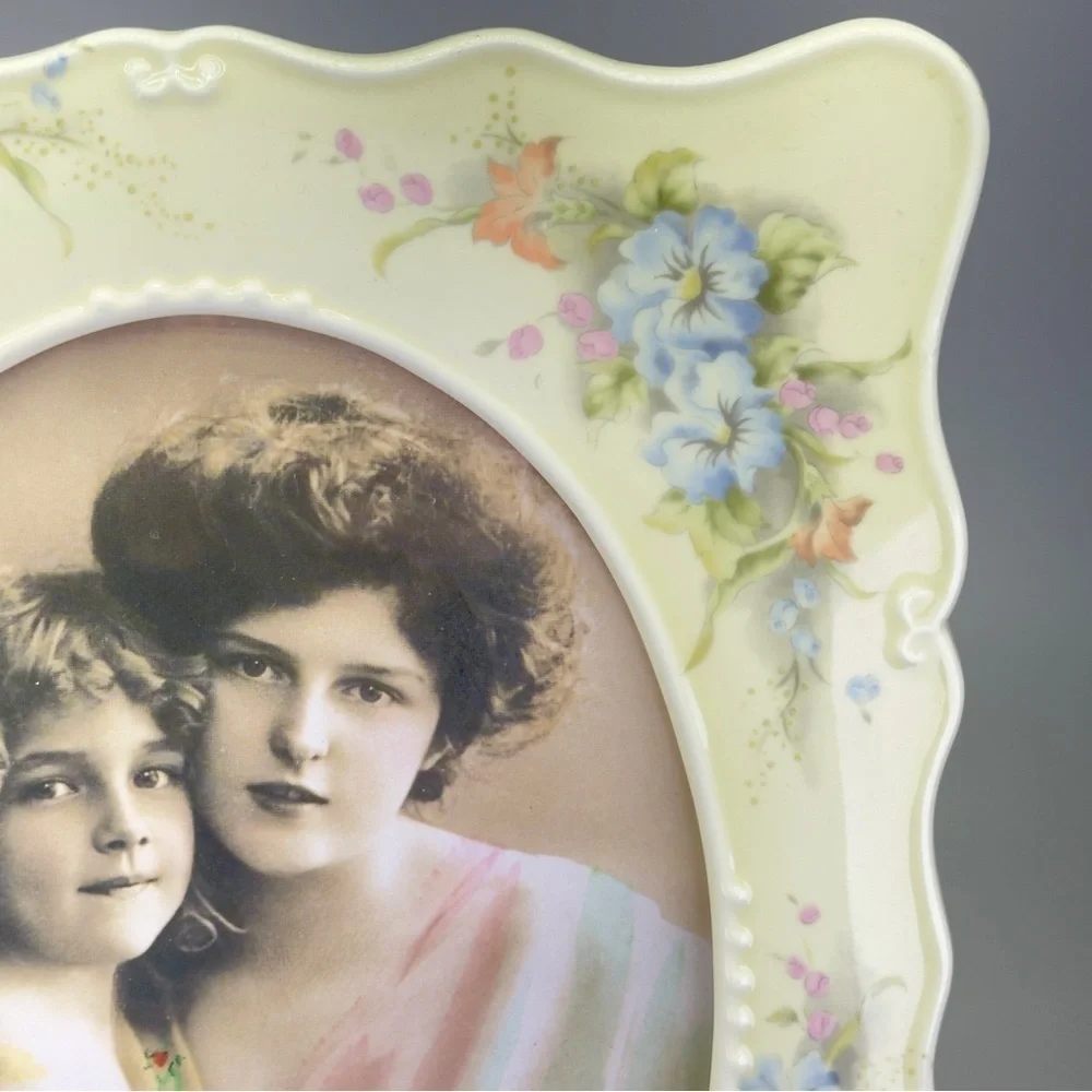 Vintage Cream and Blue Picture Frame with Floral Accents